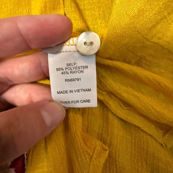 Fig and flower Anthropologie button up gauzy shirt size 2XL yellow embroidered f - Picture 11 of 11